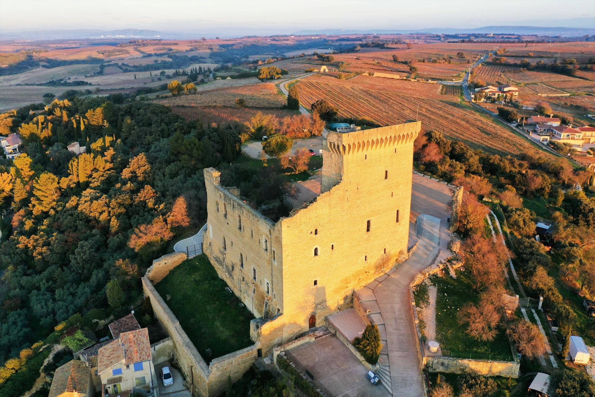 Vue aérienne du village de Châteauneuf et ses vignobles en Provence